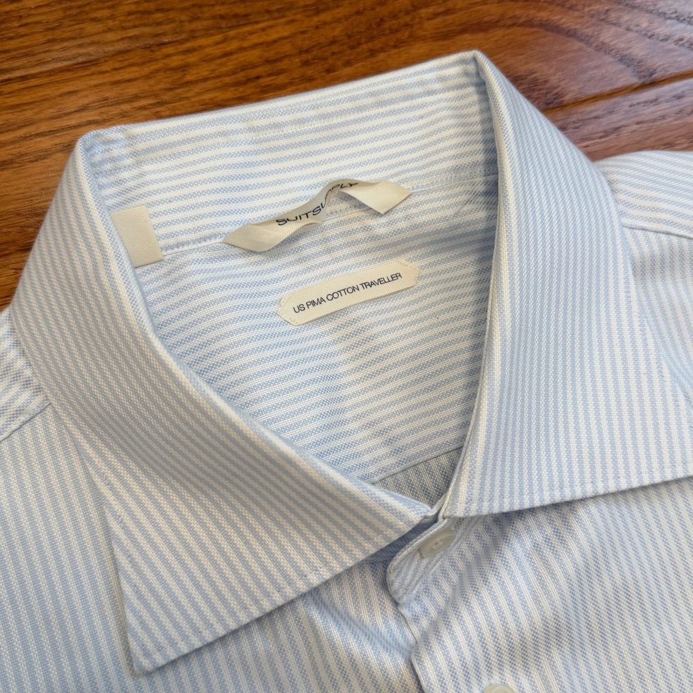 Suitsupply Pima Cotton Traveller Dress Shirt Mens 17.5-44 Tailored Fit WEBA